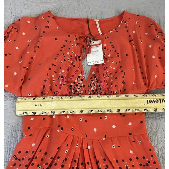 Free People Sz 4 Coryn Open Keyhole Batwing Pleats Wstbnd Cvrd Btn LS Mini Dress - Picture 13 of 14